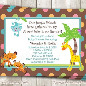Jungle safari babyshower uitnodiging - babyshower baby jungle dieren - genderneutrale uitnodiging - afdrukbare uitnodiging - gedrukte uitnodigingen