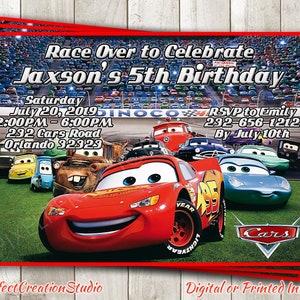 Cars verjaardagsuitnodiging - Cars 2 feestuitnodiging - Disney Cars uitnodigingskaart - Lightning McQueen Party - digitale afdrukbare of gedrukte uitnodiging