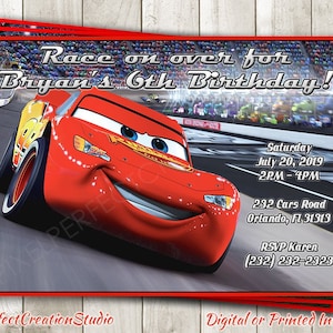 Invitación de Rayo McQueen - Invitación de cumpleaños de Cars 3 - Invitación de fiesta de Cars 2 - Tarjeta de invitación de Cars de Disney - Invitación imprimible o digital