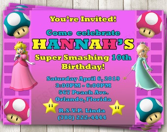 Super Mario Bros Princess Peach Birthday Invitation - Princess Rosalina Girls Birthday Party - Mario Party - Printed or Printable Invite