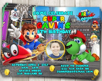 Super Mario Odyssey Birthday Invitation - Mario Cappy Yoshi - Super Mario Bros Photo Invite - Mario Party - Printable or Printed Invitations