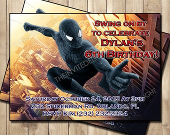 Spiderman Birthday Invitation - Dark Spiderman - Super Hero Party Invite - Boys Birthday Party - Personalized Printable Invite