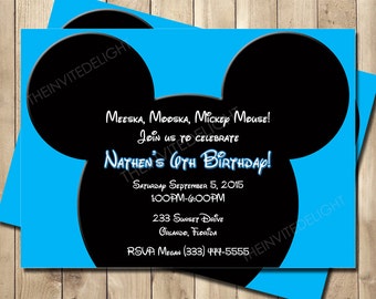 Mickey Mouse Birthday Invitation - Mickey Mouse Clubhouse - Mickey Plain Blue Invite - Personalized Printable Photo Invite