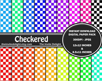 A scacchi Download immediato per il partito, carta Scrapbooking, Racecar Pack, sfondi Checkerboard, carta digitale