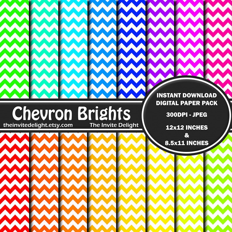 Chevron 5 popular Brights Digital Paper Super intense SALE Pack Zigzag Patterns Che Rainbow