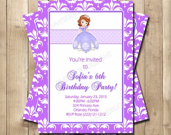 Sofia the First Birthday Invitation - Sofia the First Purple Damask - Princess Sofia Party Invite - Personalized Printable Invite