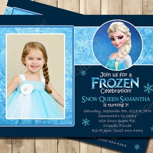 Invitación de cumpleaños de Frozen - Invitación a fiesta de Frozen - Invitación con foto de Elsa, Reina de las Nieves - Tarjeta de cumpleaños de la Reina Elsa - Invitación imprimible personalizada