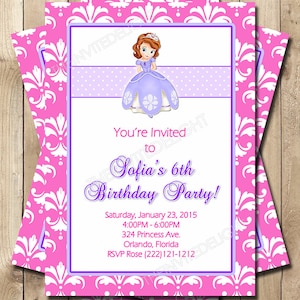 Sofia the First Birthday Invitation - Sofia the First Pink Damask - Princess Sofia Party Invite - Personalized Printable Invite