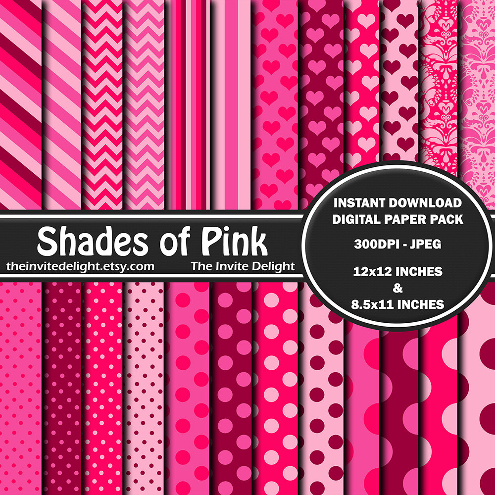 Shades of Pink Digital Paper Pack, Valentine's Day Polka Dots, Hot Pink ...