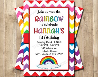 Rainbow Chevron Birthday Invitation - Girls Birthday Party - Rainbow Birthday Invite - Personalized Printable Invite