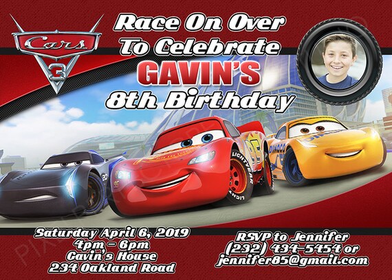 Disney Cars Invitation Chalkboard Lightning Mcqueen Birthday 