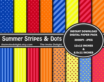 Zomer strepen en stippen digitale papier Pack, noppen, Beach Party afdrukbare, Pool Party, Scrapbooking papier, Instant Download