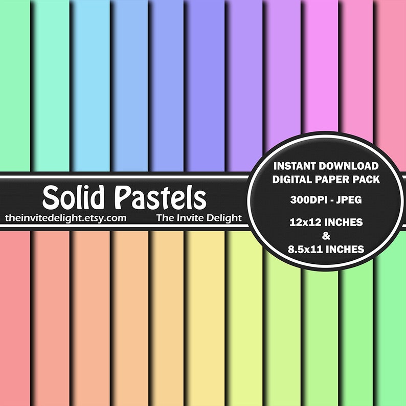 Solid Pastels Digital Paper Pack, Rainbow Printable Paper, Rainbow Birthday Party, Easter Decor Scrapbooking Paper, Instant Download image 1