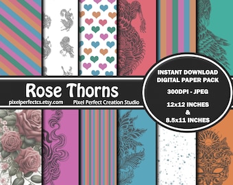 Rose Dornen Digital Paper Pack, ACOTAR Printable Journal Hintergründe, Party Dekoration, Scrapbook Papier, Instant Download