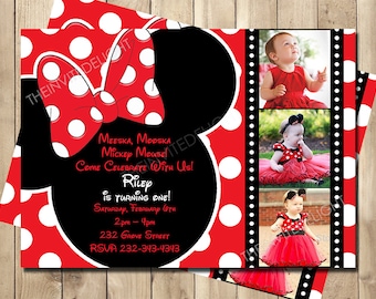 Minnie Mouse Filmstrip Birthday Invitation - Red Polka Dot Hollywood Party - Mickey Mouse Clubhouse - Personalized Printable Invite