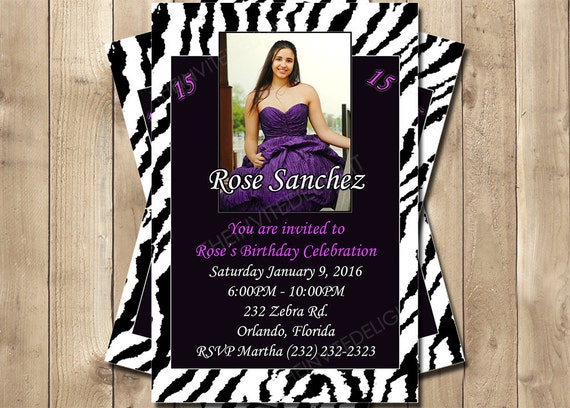 Purple Zebra Print Invitations