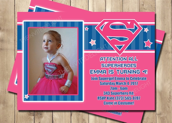 Supergirl Birthday Invitation Superhero Party Supergirl Pink | Etsy