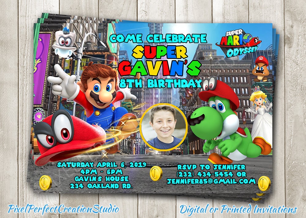 Super Mario Odyssey Birthday Invitation Mario Cappy Yoshi Etsy Norway