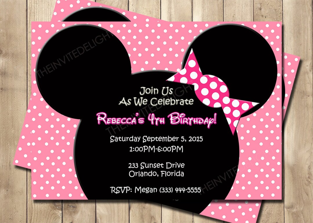 Minnie Mouse Birthday Invitation - Minnie Pink Polka Dot Birthday ...
