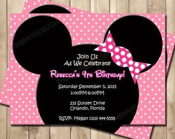 Minnie Mouse Birthday Invitation - Minnie Pink Polka Dot Birthday Invite - Baby Shower Invite - Personalized Printable Invite