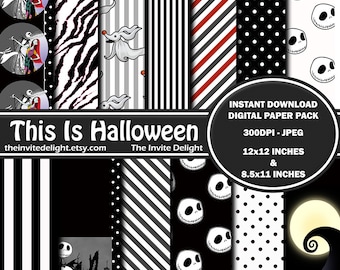 Nightmare Before Christmas Digital Paper Pack, This is Halloween, Jack Skellington Party Decor, Scrapbooking Paper, Instant Download