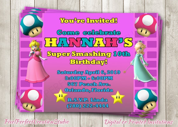 Super Mario Bros Princess Peach Birthday Invitation Princess Etsy