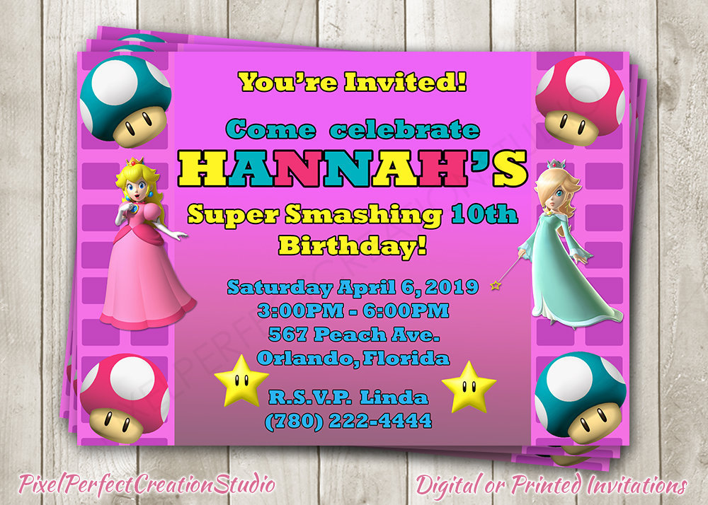 Super Mario Bros Princesse Peach Anniversaire Invitation Etsy