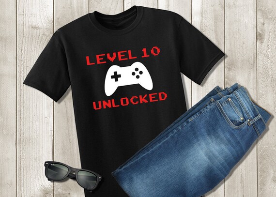 Gamer Birthday Shirt - Level 10 Unlocked Level Up - Video Game Birthday - Gaming Controller - Any Age - Unisex Kids Children's Tshirt