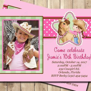 Cowgirl-Geburtstags-Einladung - Pinke Cowgirl-Party einladen - Fotoeinladung - Rustikale Westernparty - personalisierte gedruckte druckbare einladen