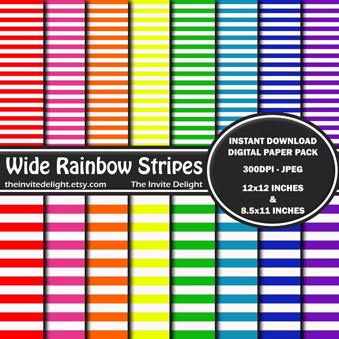 Wide Rainbow Stripes Digital Paper Pack, Nautical Birthday Party, Red ...