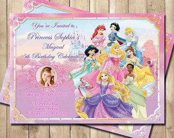 Disney Princess Birthday Invitation - Disney Princesses Party Invite - Rapunzel Ariel Cinderella - Personalized Printable Photo Invite