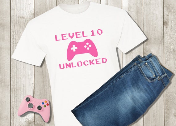 Video Game Birthday Any Age Level 10 Unlocked Level Up Gamer Birthday Shirt