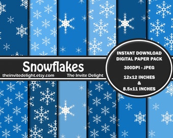 Snowflakes Digital Paper Pack, Blue Polka Dots, Blue Striped, Frozen Party Printable, Scrapbooking Paper, Instant Download