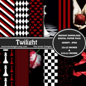 Paquet de papier numérique Twilight, nouvelle lune, éclipse, l'aube, décoration de fête crépuscule, papier de scrapbooking, téléchargement immédiat