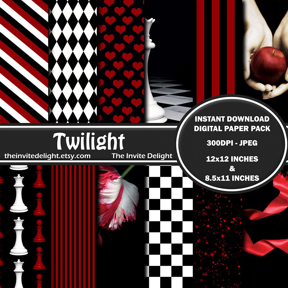 Twilight Digital Paper Pack, New Moon, Eclipse, Breaking Dawn, Twilight Party Decor, Scrapbooking Paper, Instant Download
