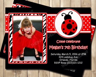 Ladybug Birthday Invitation - Little Ladybug Invite - Red and White Polka Dot - Personalized Printable Photo Invite