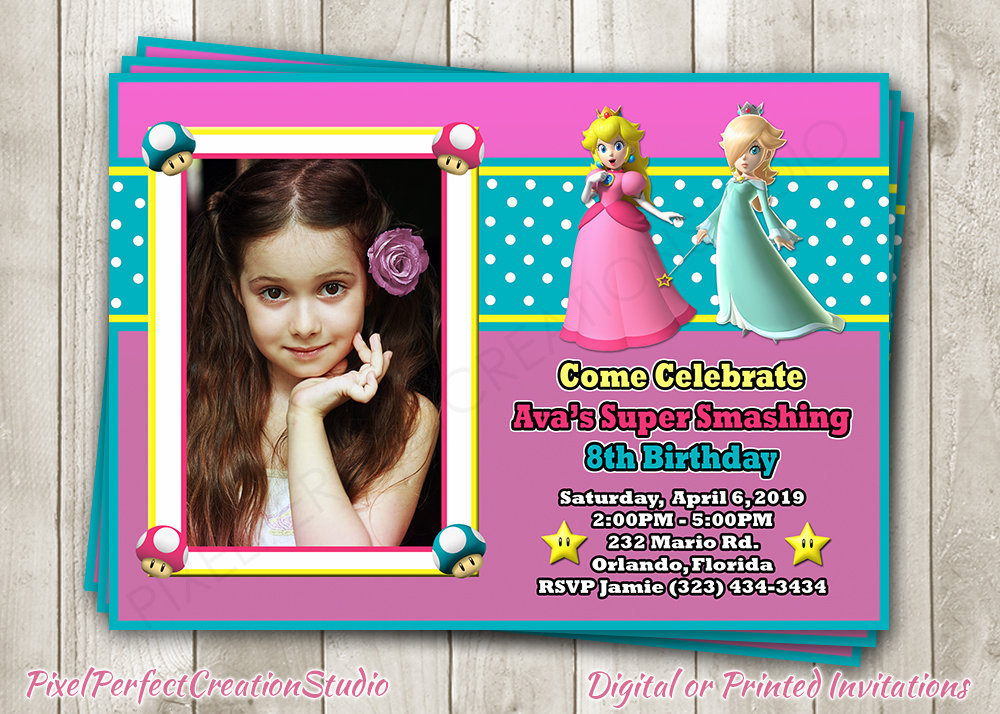 Super Mario Bros Princesse Peach Anniversaire Invitation Etsy