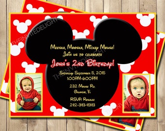 Mickey Mouse Birthday Invitation - Mickey Mouse Clubhouse - Mickey Heads Polka Dots - Personalized Printable Photo Invite