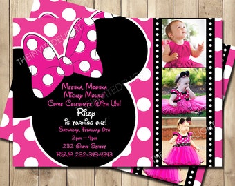 Minnie Mouse Filmstrip Birthday Invitation - Hot Pink Polka Dot Hollywood Party - Mickey Mouse Clubhouse - Personalized Printable Invite