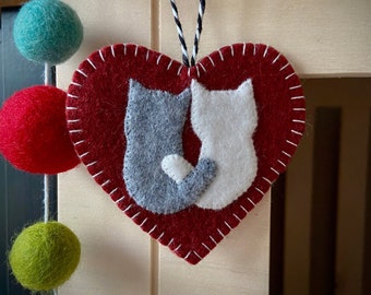 Cat ornament, You choose colors! Magnet, Heart, Valentine, Christmas, Kitty, Kitten, Handmade, Wool Felt, Applique