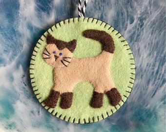 Siamese Cat Ornament,, Wool Felt, Cat, Kitty, Kitten, Hanging Decoration, Hanging Ornament, Christmas, Applique, Handmade