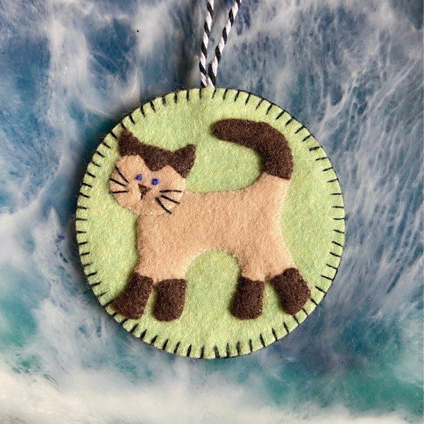 Siamese Cat Ornament,, Wool Felt, Cat, Kitty, Kitten, Hanging Decoration, Hanging Ornament, Christmas, Applique, Handmade