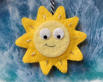 Sun Ornament, Magnet, Sunshine, Wool Felt, Handmade Decoration