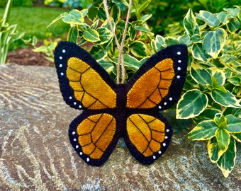 DIY Monarch Butterfly Ornament Kit, Wool Applique, Twine