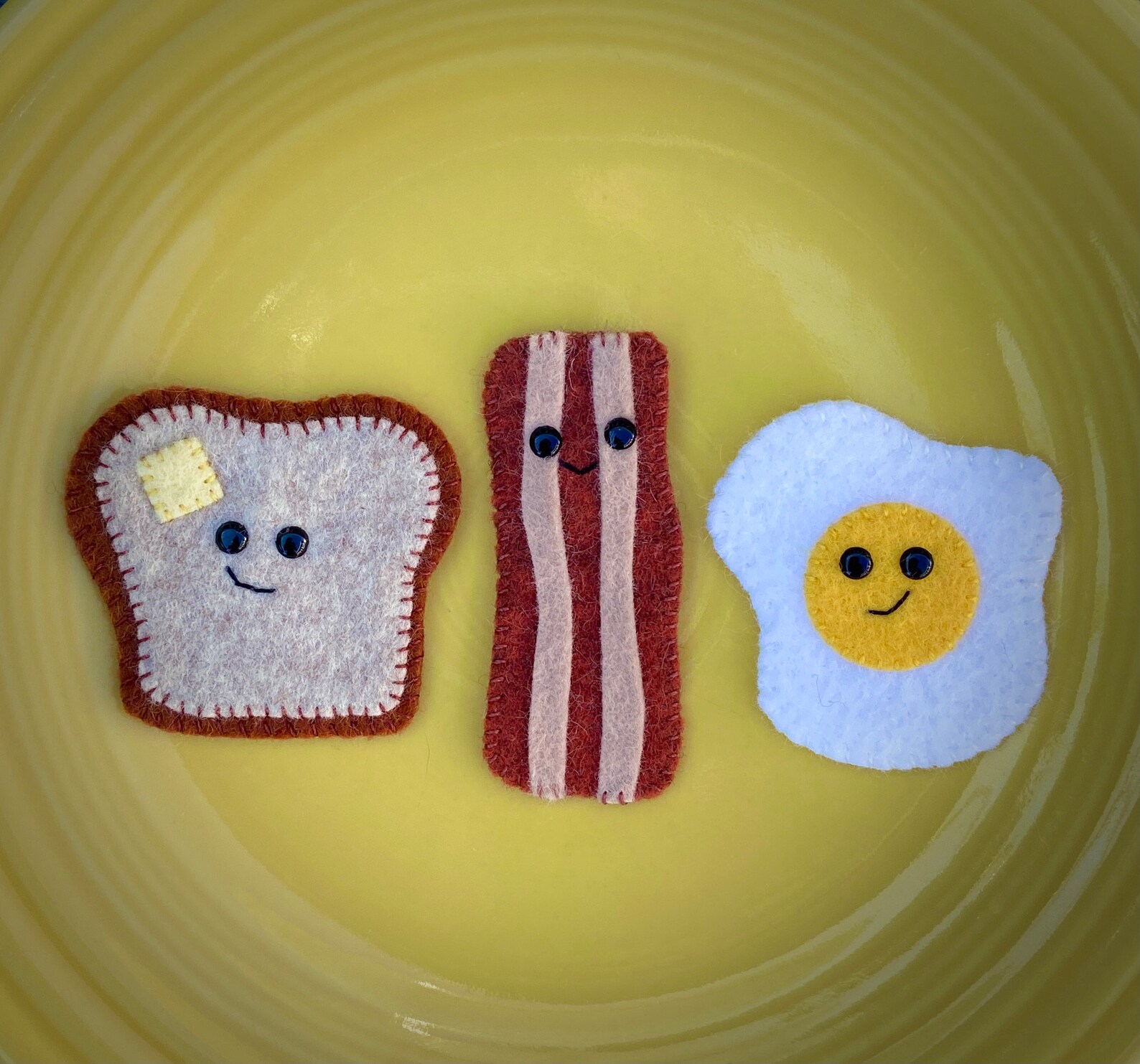 Set of 3 Toast Bacon & Egg Wool Felt. Applique Etsy