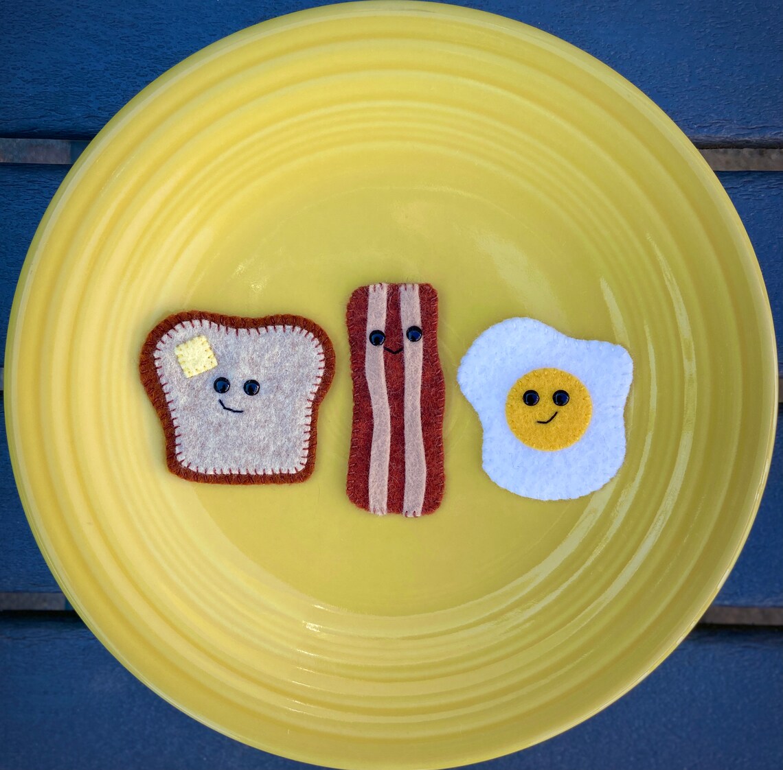 Set of 3 Toast Bacon & Egg Wool Felt. Applique Etsy