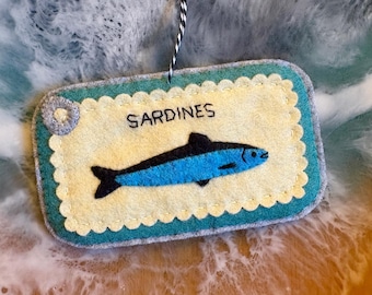 Sardines Ornament, Magnet, Sardines Tin, Wool Felt, Handmade, Christmas