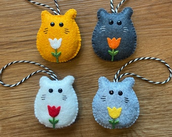Cat Magnet, Cat Ornament, Kitty, Kitten, Wool Felt, Refrigerator Decoration, Applique, Handmade. Sold Individually.