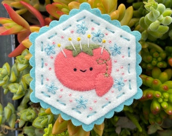 Wool Felt Tomato Pin Cushion, Ornament or Magnet, Handmade Sewing Craft