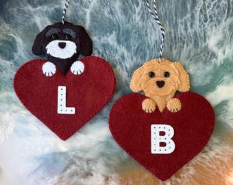 Labradoodle Ornament, Custom colors and initial, Magnet, Goldendoodle, Doodle, Dog, Wool Felt, Handmade. You choose colors and initial!